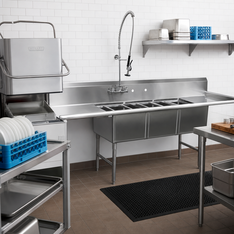 Product image #2 for John Boos Straight 3-Compartment Stainless Steel Dishtable/Pot Sink with 2 Drainboards and Left Dish Machine Attachment