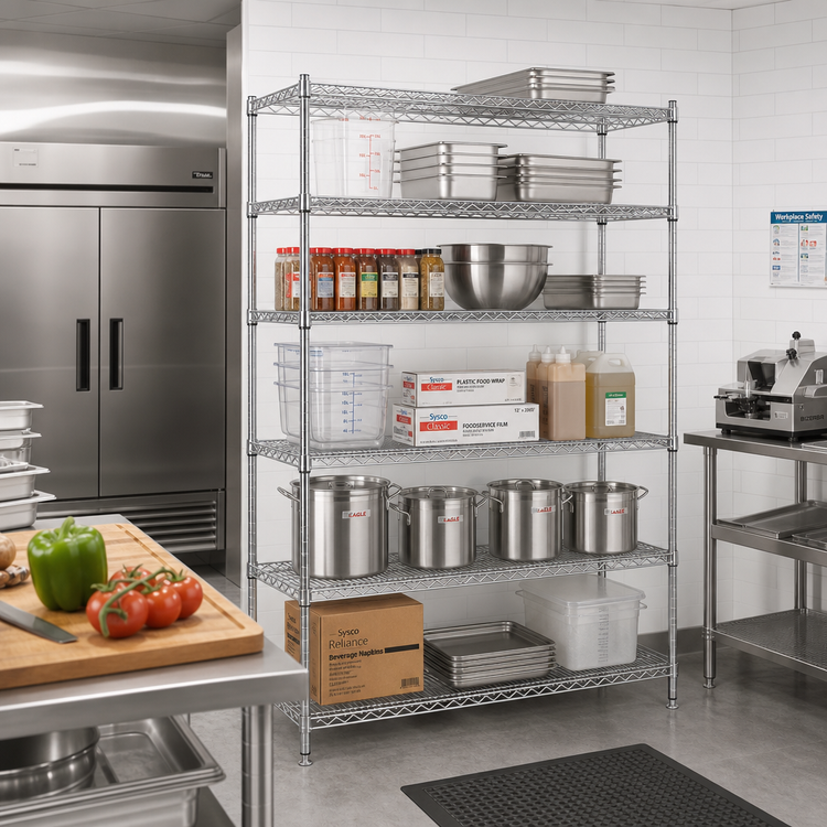 Product image #2 for Eagle Group 5-Tier Stationary Chrome-Plated Wire Shelving Starter Unit with QuadTruss®, 60"W x 21"D x 86"H