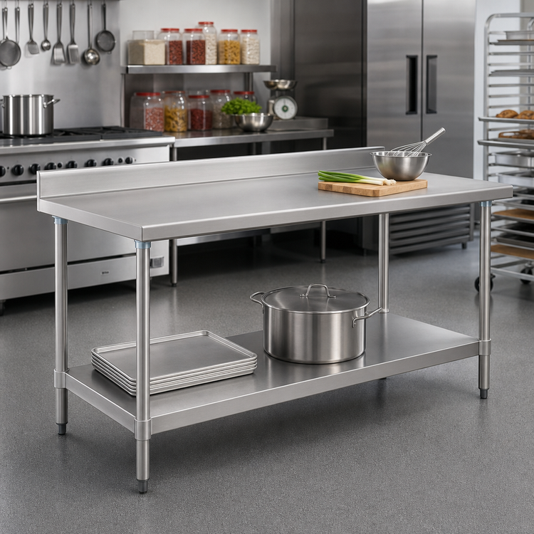 Product image #2 for Deluxe Series Stainless Steel Work Table with 4-1/2-Inch Backsplash and Undershelf, 48-Inch W x 30-Inch D