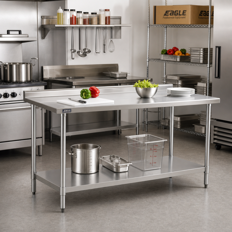 Product image #2 for Eagle Budget Series 48 x 36 Inch Stainless Steel Work Table with Rear Upturn and Adjustable Undershelf