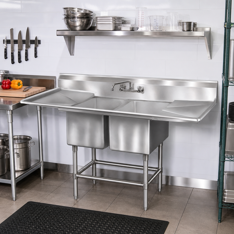 Product image #2 for Eagle Spec-Master FN Series Two-Compartment Coved Corner Stainless Steel Sink with 30-Inch Right Drainboard, 67-1/2-Inch Wide