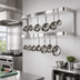 Thumbnail image #2 for Sapphire Manufacturing Wall-Mounted Stainless Steel Double-Bar Pot Rack with 18 Double Hooks, 60 Inch x 12 Inch