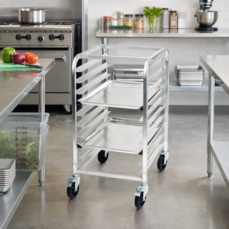 Product image #2 for Winco Mobile Half-Height Aluminum Sheet Pan Rack, 10 Full-Size or 20 Half-Size Pan Capacity
