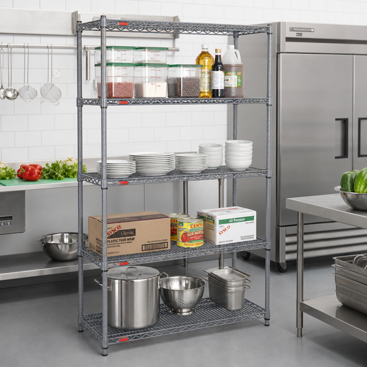 Product image #2 for Eagle Group Valu-Master 4-Tier Starter Wire Shelving Unit, 42 x 18 x 63 Inches, Pewter Gray Epoxy