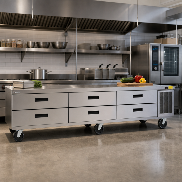Product image #2 for Delfield Low Profile Refrigerated Equipment Stand, 110-1/4 Inch Wide, 6 Drawers