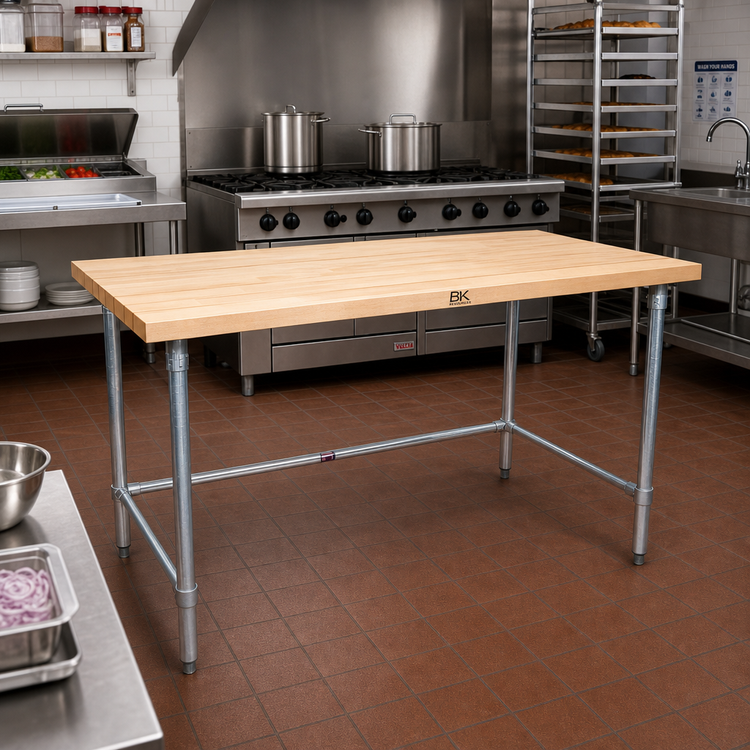 Product image #2 for BK Resources 60" x 30" Hard Maple Flat Top Work Table with Galvanized Open Base