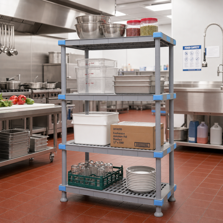 Product image #2 for Millenia 4-Shelf Polymer Shelving Starter Unit, 42 x 24 x 50 Inches, Gray