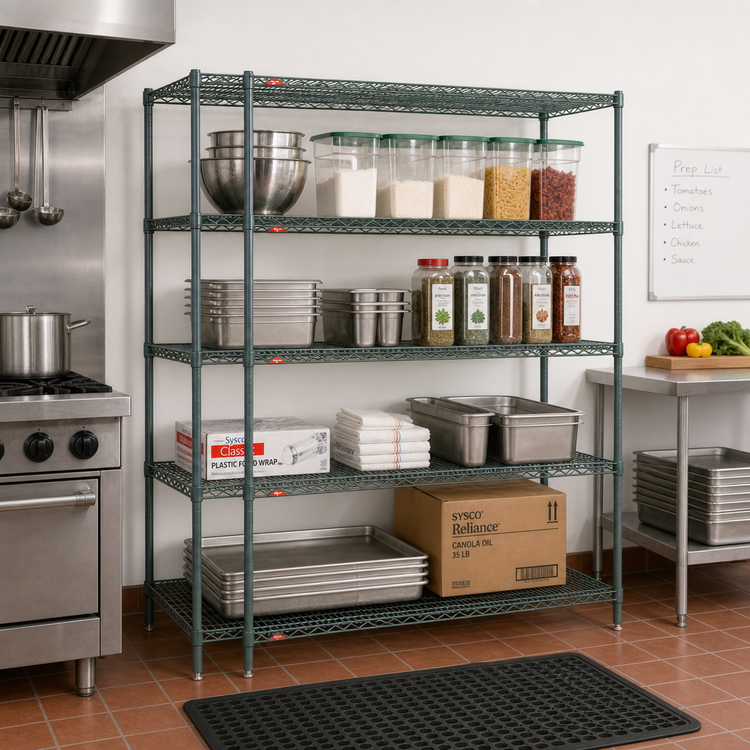 Product image #2 for Metro Super Erecta Convenience Pak 4-Shelf Wire Shelving Unit, 48W x 24D x 74H, Metroseal 3 Green Epoxy Finish