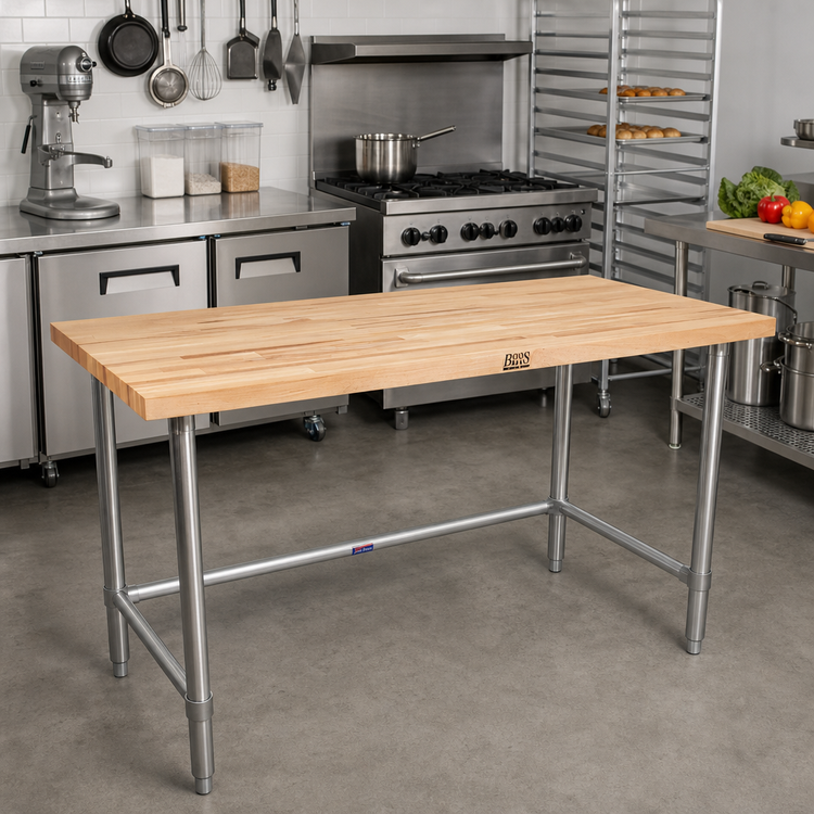 Product image #2 for John Boos SNB03 60 x 24 Inch Wood Top Work Table with Stainless Steel Base and Bracing