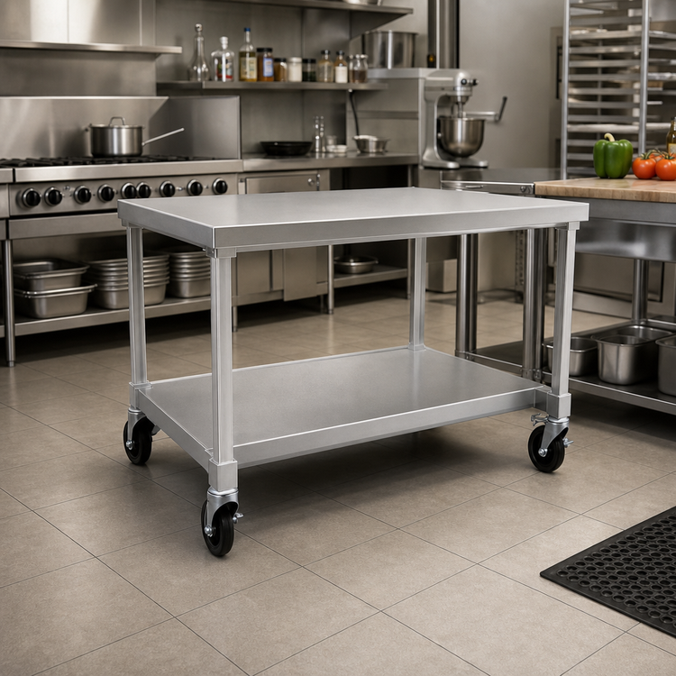 Product image #2 for New Age 48 x 24 Inch Mobile Aluminum Equipment Stand with 12-Gauge Top and Undershelf