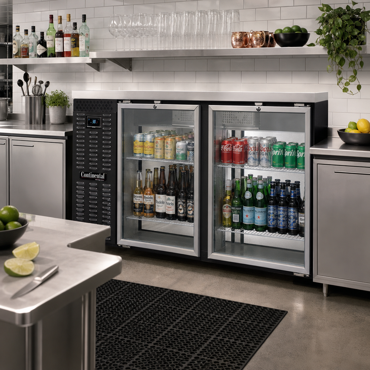 Product image #2 for Continental Refrigerator BB59NGDPT 59" Pass-Thru Refrigerated Back Bar Cooler with 4 Hinged Glass Doors
