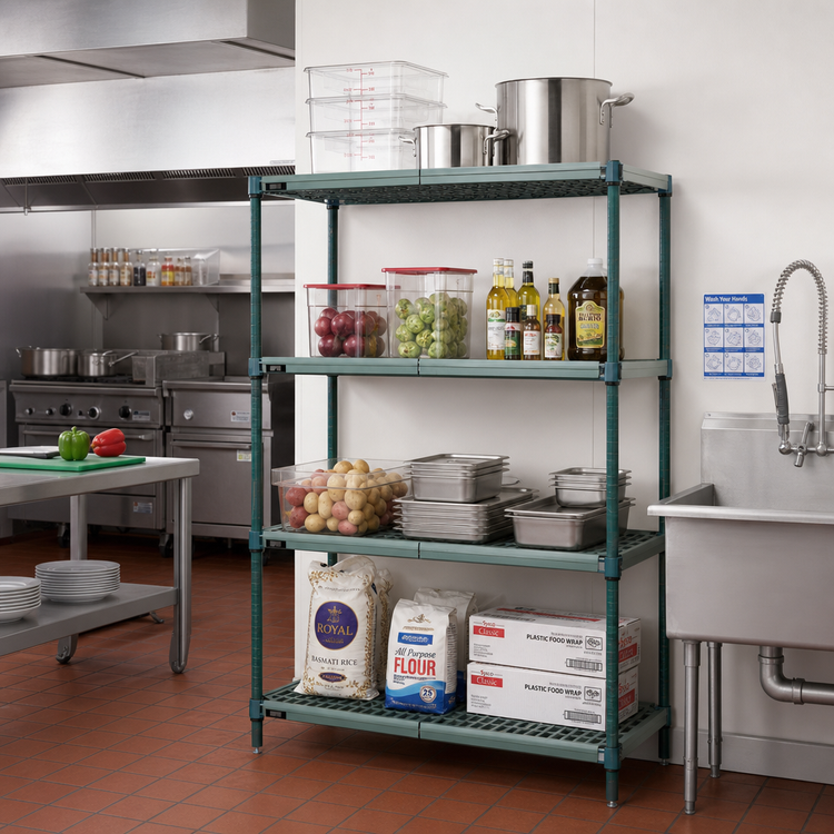 Product image #2 for 4-Tier Stationary Wire Plastic Mat Shelving Unit, 60 x 24 x 74 Inches, Green