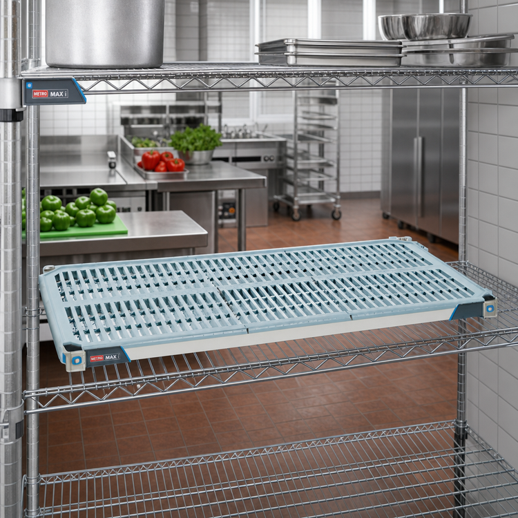 Product image #2 for MetroMax i 42"W x 24"D Vented Polymer Shelf with Open Grid Mat, Blue