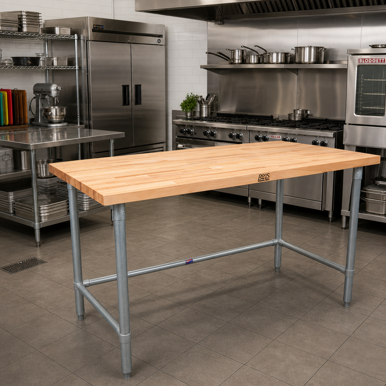 Product image #2 for John Boos JNB17-X 96 x 36 Inch Wood Top Work Table with 1-1/2 Inch Thick Northern Hard Rock Maple Top and Galvanized Base