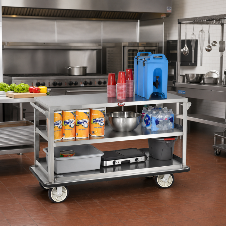 Product image #2 for FWE Queen Mary Utility Cart, 3-Shelf Stainless Steel Banquet Cart, 62 Inch Wide