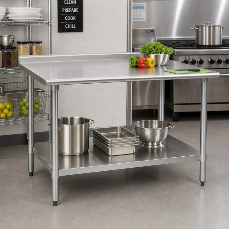 Product image #2 for BlendPort® Deluxe Series 60-Inch W x 30-Inch D Stainless Steel Work Table with Rear Upturn and Adjustable Undershelf