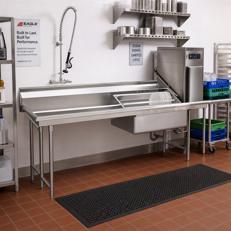 Product image #2 for Eagle Group Straight Soiled Dishtable with Pre-Rinse Sink, Left-to-Right Operation, 96" Wide