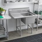 Thumbnail image #2 for Klinger's Trading ECS1DL Single-Compartment Stainless Steel Floor Sink with 18-Inch Left Drainboard, 16 x 20 x 11-Inch Bowl and 9-Inch Backsplash