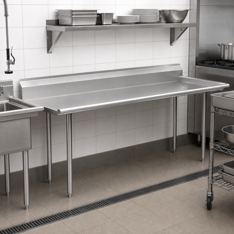 Product image #2 for Straight Clean Dishtable with 9-Inch Backsplash, 72 x 30 Inches, 16-Gauge 304 Stainless Steel