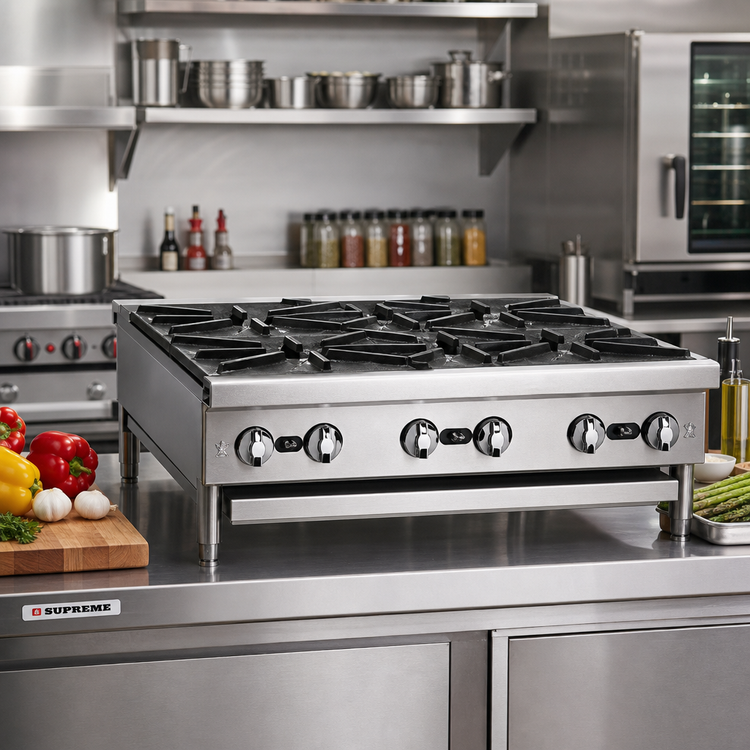 Product image #2 for Supreme 36-Inch Commercial Countertop Gas Hot Plate with 6 Open Burners, 165,000 BTU