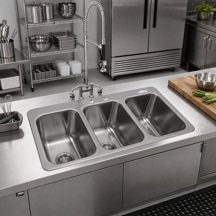 Product image #2 for John Boos Pro-Bowl 3-Compartment Drop-In Stainless Steel Sink with 10-Inch Deep Bowls