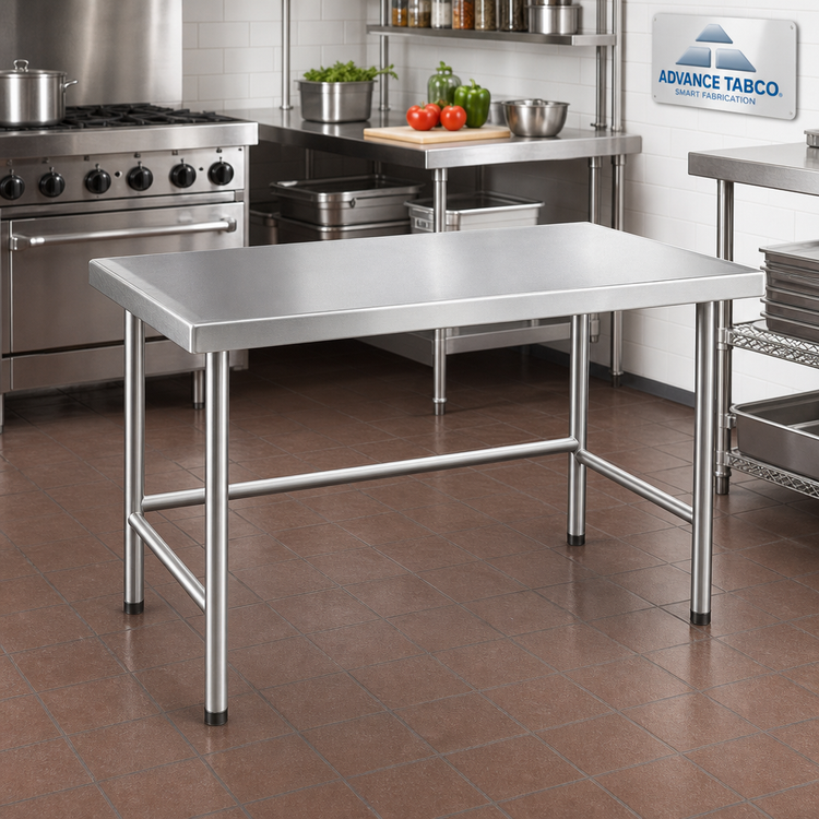 Product image #2 for Advance Tabco 30 Inch x 24 Inch 14-Gauge 304 Stainless Steel Flat Top Open Base Work Table