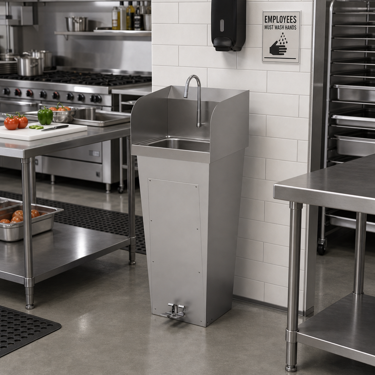 Product image #2 for John Boos Pro-Bowl Floor-Mount Stainless Steel Hand Wash Sink with Tapered Pedestal and 14 x 10 Inch Bowl