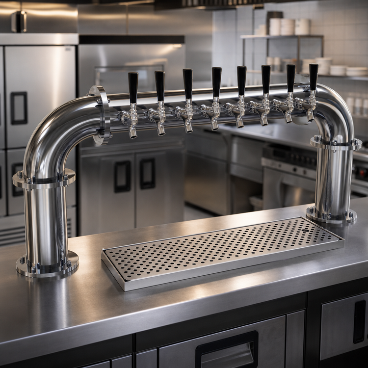 Product image #2 for Glastender Pipe Pass-Thru Countertop Glycol-Cooled Draft Dispensing Tower with 8 Stainless Steel Faucets and 2 Columns