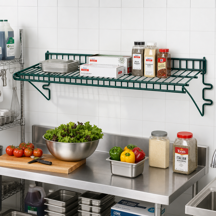 Product image #2 for Eagle Group Snap-n-Slide Wall-Mounted Wire Shelf, 48 x 12 Inch, Valu-Gard Green Epoxy Finish
