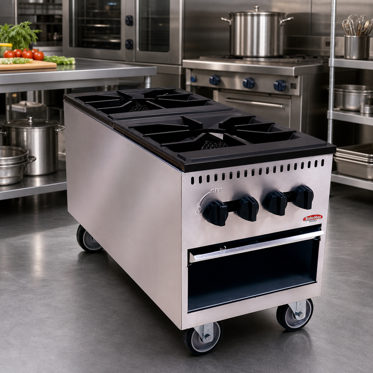 Product image #2 for BakeMax Double Burner Gas Stock Pot Range with 3-Ring Burners and Stainless Steel Exterior