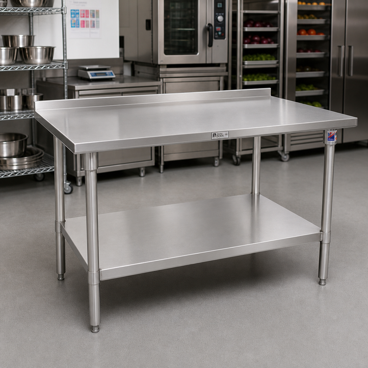 Product image #2 for John Boos Stallion 60" x 24" 16-Gauge 300-Series Stainless Steel Work Table with 1-1/2" Rear Up-Turn and Welded Undershelf