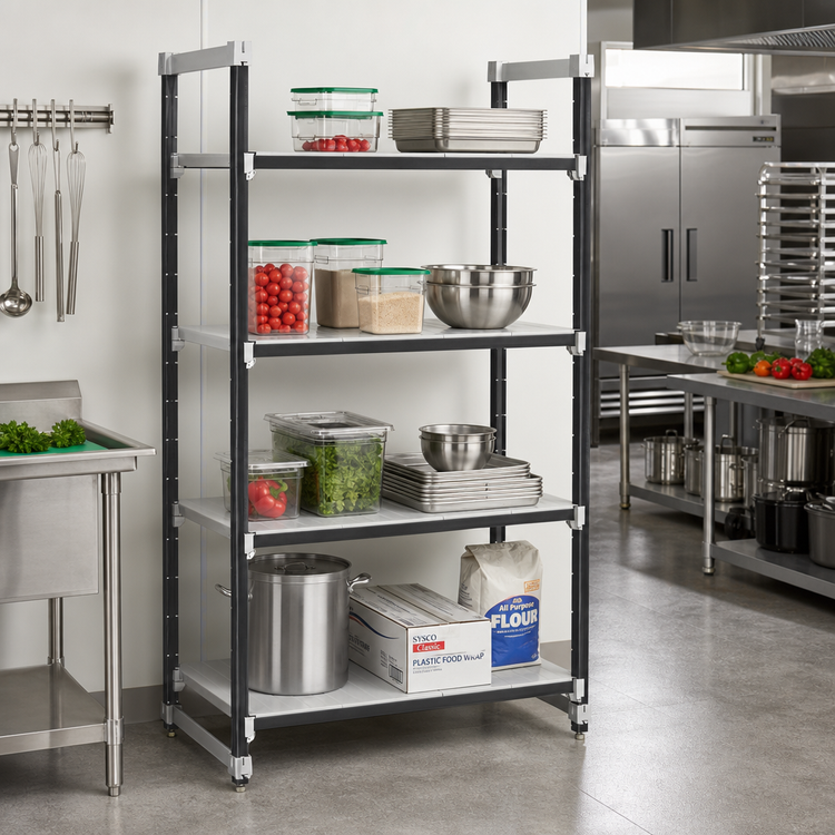 Product image #2 for Cambro Camshelving Elements XTRA 21 Inch x 30 Inch x 84 Inch 4-Tier Solid Stationary Starter Unit