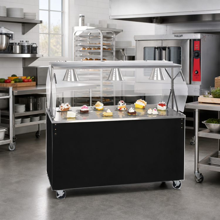 Product image #2 for Vollrath 2-Series Affordable Portable 60-Inch Solid Top Utility Station with Buffet Breath Guard and Lights, Black, 120V