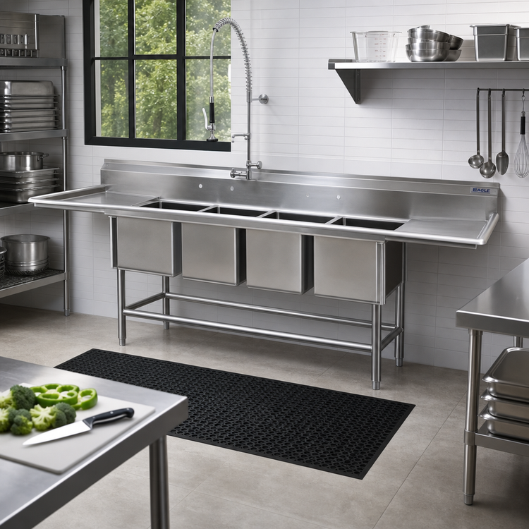 Product image #2 for Eagle Group Spec-Master FN Series 4-Compartment Stainless Steel Commercial Sink with 24" Right Drainboard