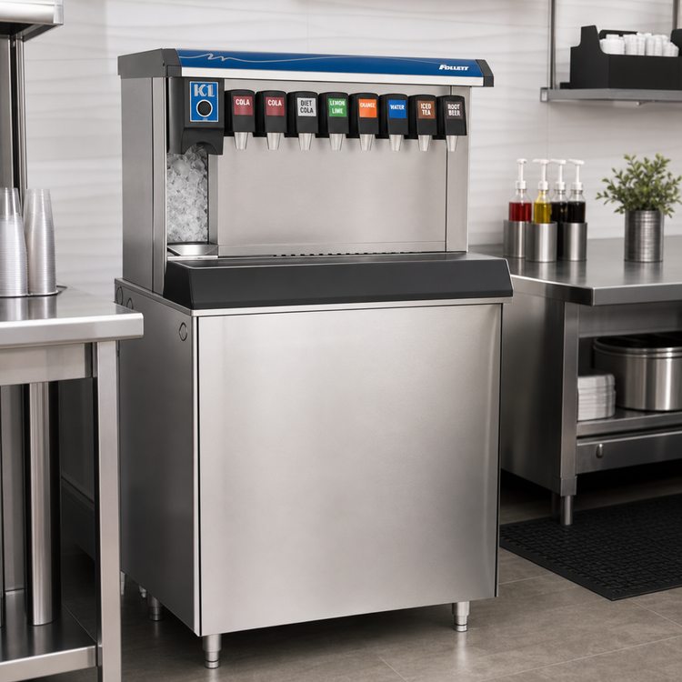 Product image #2 for Follett Vision VU155B8RL Low Profile Ice and 8-Valve Beverage Dispenser with Right Side Ice Chute