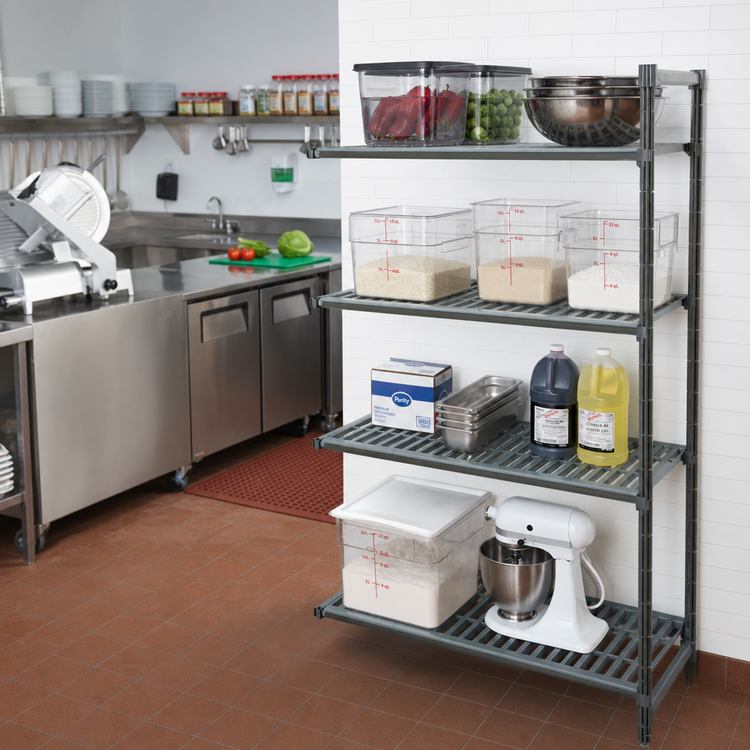 Product image #2 for Cambro Camshelving Basics Plus 4-Tier Add-On Polymer Shelving Unit, 42W x 24D x 64H, Brushed Graphite