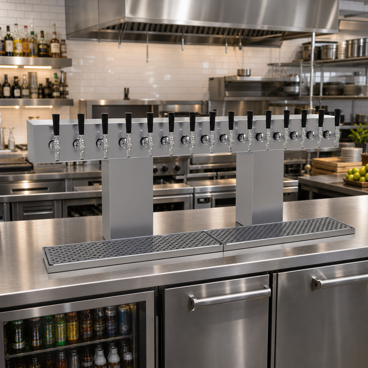Product image #2 for Glastender BRT-16-SSR Countertop Glycol-Cooled 2-Column Stainless Steel Bridge Draft Dispensing Tower with 16 Faucets