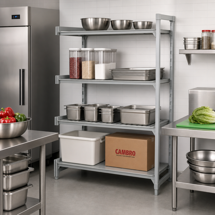 Product image #3 for Cambro Camshelving Premium Stationary 4-Tier Add-On Unit, 18 x 36 x 64 Inches, Vented and Solid Polymer Shelving