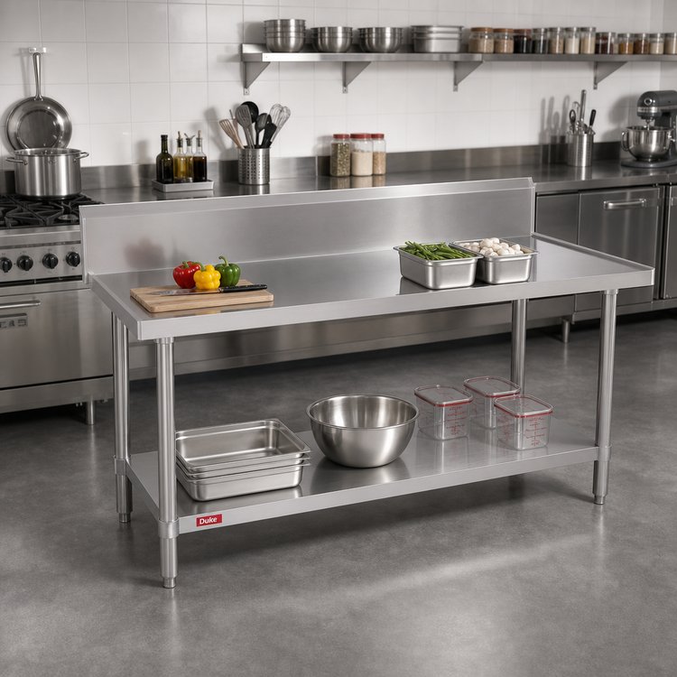 Product image #2 for Duke 144-Inch x 24-Inch Stainless Steel Work Table with 10-Inch Riser, Marine Edge and Undershelf