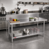 Thumbnail image #2 for Duke 144-Inch x 24-Inch Stainless Steel Work Table with 10-Inch Riser, Marine Edge and Undershelf