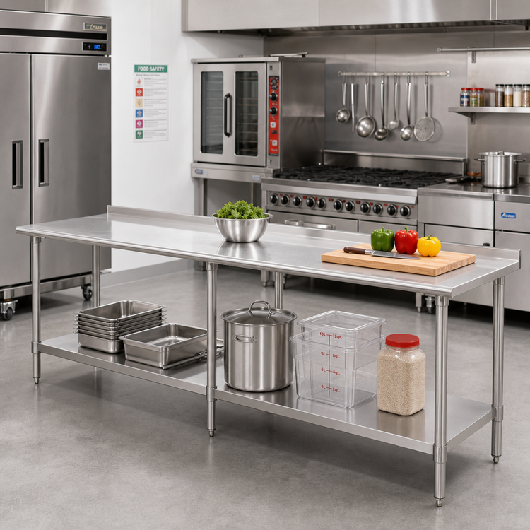 Product image #2 for Eagle Group Spec-Master 120-Inch x 24-Inch Stainless Steel Work Table with 1-1/2-Inch Rear Up-Turn and Adjustable Undershelf