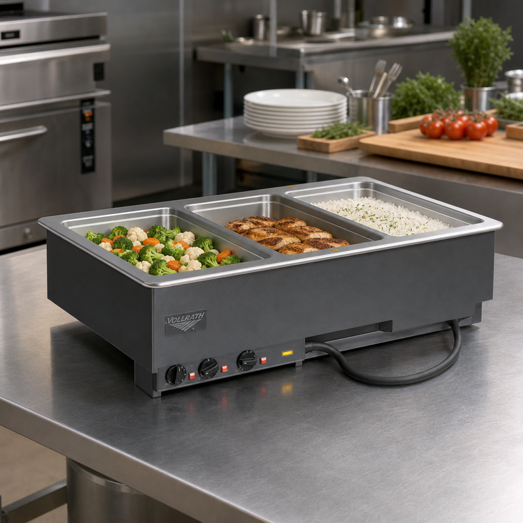 Product image #2 for Vollrath Three-Well Drop-In Electric Hot Food Well, Wet Operation, 3 Full-Size Pans, 120V