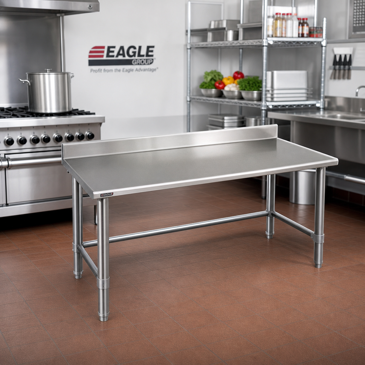 Product image #2 for Eagle Group Budget Series 60"W x 30"D Work Table with 4-1/2" Backsplash and Stainless Steel Tubular Base
