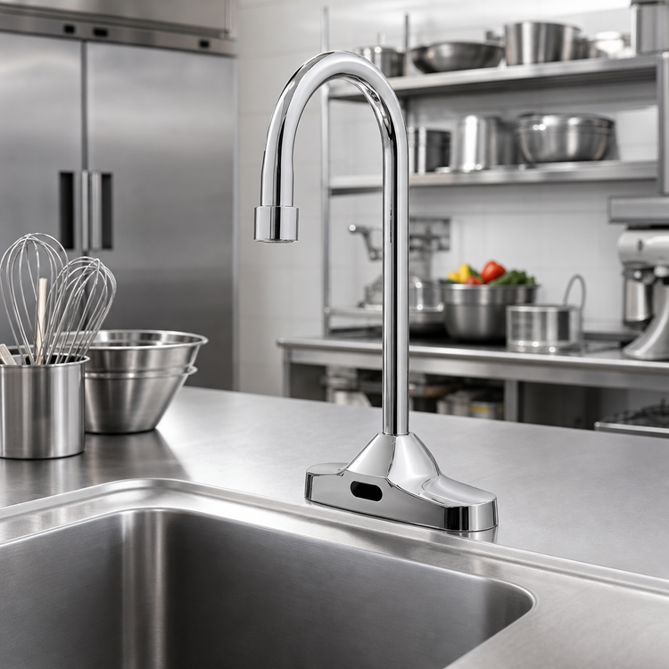 Product image #2 for Top Shelf Electronic Touchless Deck-Mount Faucet with Rigid Gooseneck Spout, 4-Inch Centers