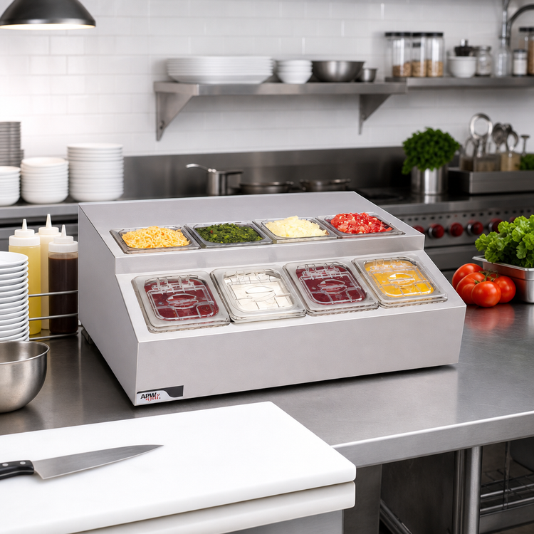 Product image #2 for APW Wyott RTR-8 Refrigerated Countertop Topping Rail, 8 1/6-Size Pan Capacity