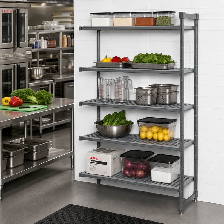 Product image #2 for Cambro Camshelving Basics Plus 5-Tier Vented Polymer Add-On Shelving Unit, 21 x 30 x 84 Inches, Brushed Graphite