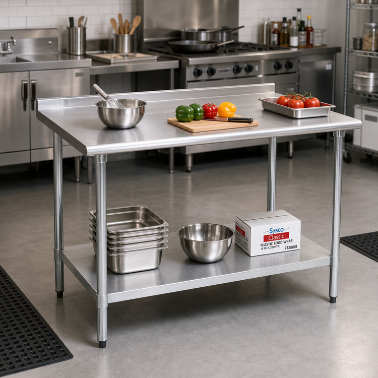 Product image #2 for Eagle Group Budget Series 72" x 24" 430 Stainless Steel Work Table with 1-1/2" Rear Up-Turn and Undershelf