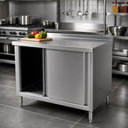 Thumbnail image #2 for Klinger's Trading BCB2460 60 x 24 x 38-Inch Stainless Steel Enclosed Work Table with Sliding Doors and 2-Inch Rear Up-Turn
