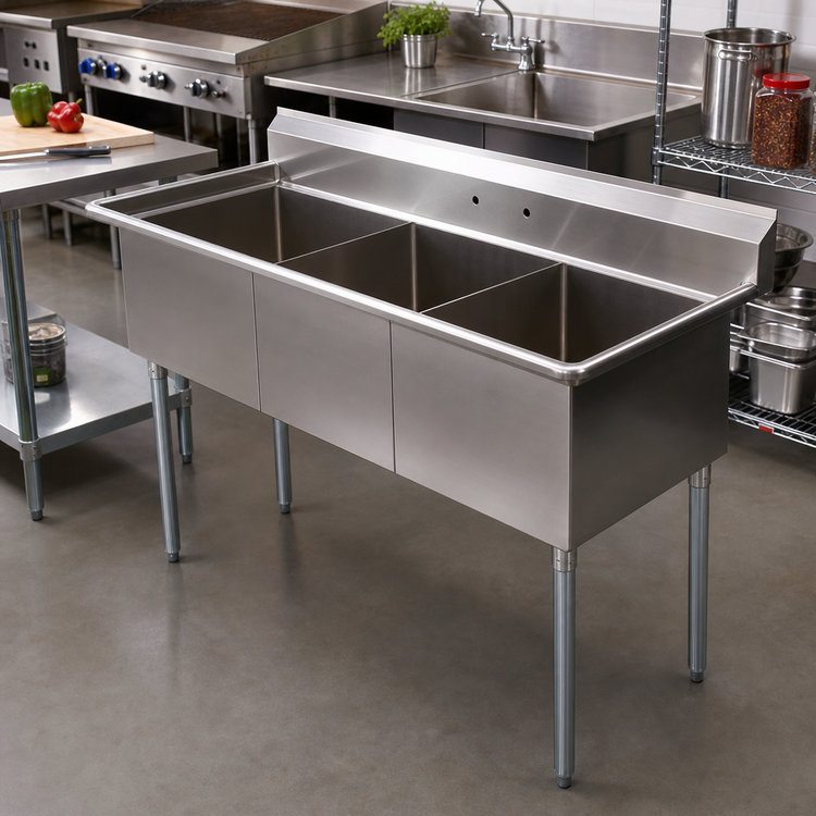 Product image #2 for Sapphire Manufacturing SMS2030-3 3-Compartment Floor Model Stainless Steel Sink with Galvanized Legs
