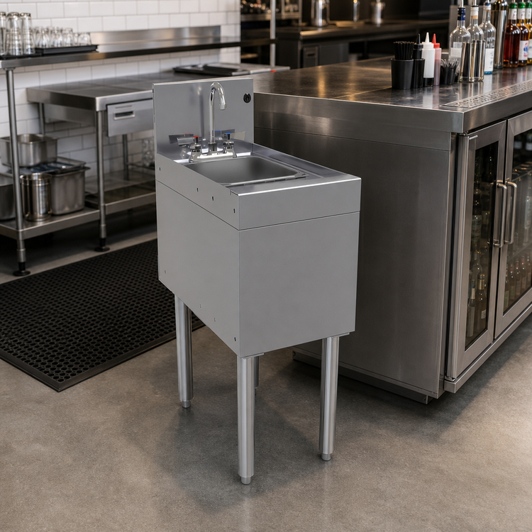 Product image #2 for Glastender Underbar Wet Waste Hand & Dump Sink Unit with Gooseneck Faucet, 12"W x 24"D